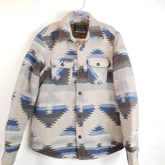 Jachs New York Men's Aztec Wool Blend Sherpa Lined Shirt Jacket Medium Shacket - Picture 1 of 8
